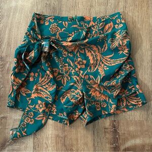 Floral Teal and Orange Wrap Shorts